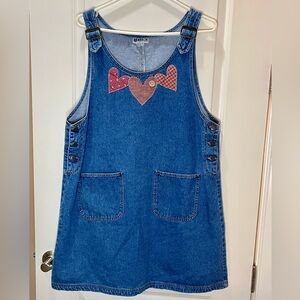 Haik’s Denim Overall Jumper Dress with Heart Patches Vintage Size XL
